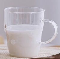Vente en gros de tasses à café au lait transparentes en verre borosilicate de haute qualité avec poignée, personnalisables avec des points de couleur