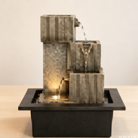 Fuente de Agua de Mesa para Interiores con Luz LED, Columnas Escalonadas y Cascada, Decoración Zen para Hogar u Oficina