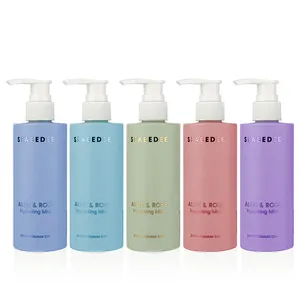 Bouteilles en plastique pour shampooing, emballage personnalisé avec logo, pompe blanche, rose, bleu, violet, 100ml, 250ml, 300ml