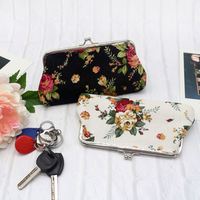 Baru dompet koin wanita gadis bunga dicetak kanvas dompet pemegang kartu dompet koin Clutch tas tangan perempuan tas