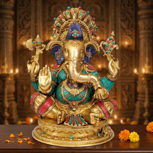Figura de Ganesha en Latón Chapado en Oro, Ídolo Religioso, Arte de Fundición, Decoración para el Hogar, Coleccionable - Product Image 4