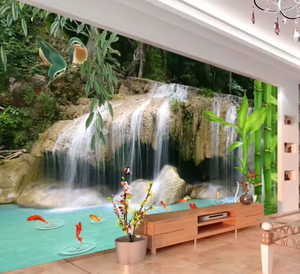 Thác nước Koi & tre nghệ thuật rừng bức tranh tường thiên nhiên cảnh quan hình nền cho trang trí nội thất tấm Tường - Product Image 3