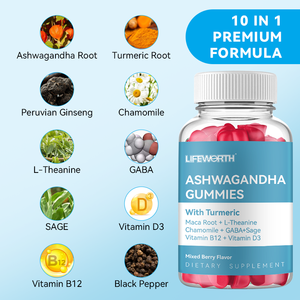 Lifeworth Immune <span class=keywords><strong>Health</strong></span> Endurance Force Gummies Ashwagandha à base de plantes avec extrait de racine de curcuma Maca - Product Image 2