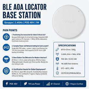 Manufacturer BLE AOA Locator Anchor 170mm PoE 48V 81-Channel IP44 2.4GHz for Hospital Factory Warehouse Indoor RTLS - Product Image 2