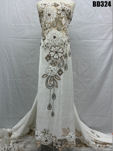 Tessuto in <span class=keywords><strong>Velluto</strong></span> <span class=keywords><strong>Bordeaux</strong></span> con Ricami Floreali 3D e Perline, Decorazioni in Strass Fatte a Mano per Abiti da Sera Stile Sirena - Product Image 5