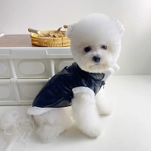 Chaleco de cuero negro para gatos y perros, ropa acolchada de invierno para mascotas, razas pequeñas, talla Mk230 - Product Image 3