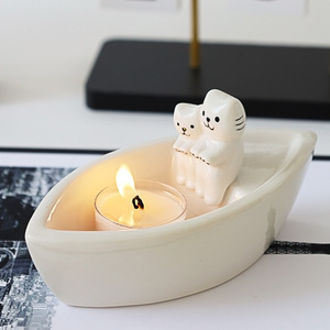 Portavelas de Cerámica con Forma de <span class=keywords><strong>Barco</strong></span> de Gato Hecho a Mano para Decoración del Hogar y la Sala de Estar - Product Image 1