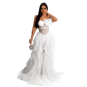 Women's Off Shoulder Party Club Wear Birthday Maxi Dress Elegant Sheer Mesh Feather Patchwork Fit <strong>Flare</strong> See Through Split Dress - Product Image 3