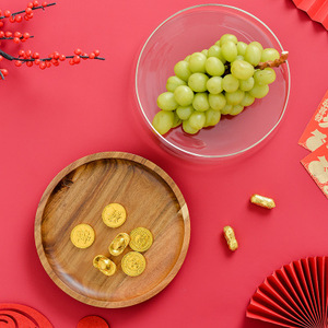 Round Glass Candy and Nuts Serving <b>Container</b> with Wooden Lid Food <b>Snack</b> Tray Bread Plates - Product Image 3