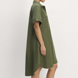 Vestido camisero de manga corta personalizado <span class=keywords><strong>para</strong></span> <span class=keywords><strong>mujer</strong></span> 100% camisas de algodón orgánico vestidos camisas con botones <span class=keywords><strong>para</strong></span> <span class=keywords><strong>Mujer</strong></span> Faldas - Product Image 2