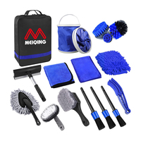 Ensemble de brosses de nettoyage automobile portables MEIQING MQCK012 avec nettoyeur de vitres, perceuse, kit de nettoyage de voiture en microfibre - Multi-usages