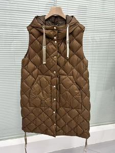 2025 automne/hiver nouvelle mode femmes à capuche diamant motif blanc vers le bas <span class=keywords><strong>mi</strong></span>-longueur à capuche veste hiver manteau gilets - Product Image 3