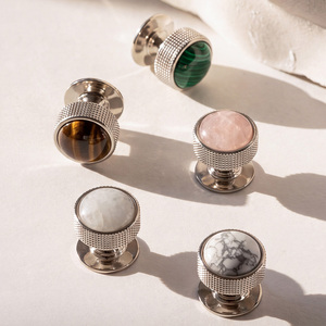 Modern Cabinet <strong>Door</strong> Handles Rose Quartz Stone <strong>Knobs</strong> Polished Nickel H59 Brass Kitchen Bathroom Hardware 2 MOQ - Product Image 5