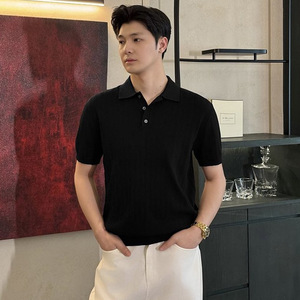Polo in Maglia a Maniche Corte <span class=keywords><strong>da</strong></span> Uomo con Colletto a Rovescia, a Righe, Minimalista, per Business, Ideale per Dropshipping - Product Image 1
