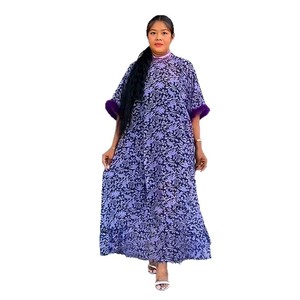 <span class=keywords><strong>Abito</strong></span> <span class=keywords><strong>Lungo</strong></span> Stampato <span class=keywords><strong>con</strong></span> Collo Quadrilaterale per Donne Africane Taglie Forti, Stile Europeo e Americano <span class=keywords><strong>con</strong></span> <span class=keywords><strong>Maniche</strong></span> <span class=keywords><strong>a</strong></span> <span class=keywords><strong>Pipistrello</strong></span>, Prodotto in Africa - Product Image 5