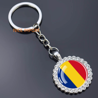 Porte-clés fleur en strass drapeau roumain, très populaire, pour sac à dos, décoration de clés, breloque de portefeuille, souvenir de voyage