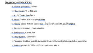 Machine de formage, de remplissage et de scellage électrique à haute efficacité pour poudres fines et granulés secs jusqu'à 100 g/m², emballage industriel, aliments et boissons, Inde - Product Image 3