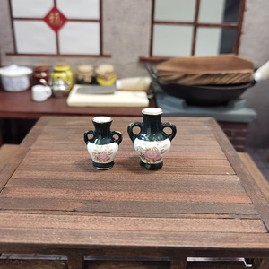 แจกันเซรามิกขนาดเล็กสีเขียวเข้มแบบมีหูจับสองข้าง ชุดสองชิ้น ของเล่นจำลองฉากอาหารขนาดจิ๋ว ของเล่นเสริมสร้างจินตนาการ - Product Image 5