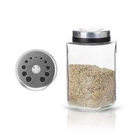 Pot à épices carré en verre de 6 oz avec couvercle en acier inoxydable, shaker polyvalent multifonctionnel pour assaisonnements, sel et poivre