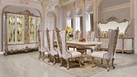 Ensemble de salle à manger de style européen haut de gamme, table à manger en bois sculpté de style baroque avec buffet américain et cave à vin