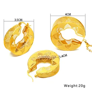 2 Stück Schmuck Set für Frauen Mode Dubai Braut Hochzeit nigerian ische Halskette Ohrringe Gold Farbe Schmuck Sets HWT158