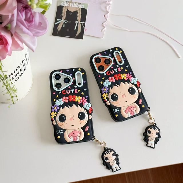 BAILI Factory New 3D Silicone Pendant Flower Cute Cartoon Anti-drop Protective Cell Phone Cover for Iphone 17 Pro 16 Plus 15 Pro