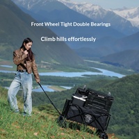 Chariot de camping pliable en métal à 4 roues BD avec table intégrée, noir, 101x54.5x55x107cm