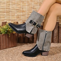 Bottines pour femmes grandes tailles, rivets, boucle en métal, fermeture éclair latérale, talon bloc, automne hiver