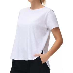 Camiseta Deportiva para Mujer FOXA, Corte Holgado, Manga Corta, Cuello Redondo de Algodón, Dobladillo Asimétrico, Top de Yoga - Product Image 4