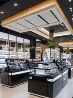 Vitrines de présentation de parfums de luxe, comptoirs de parfums personnalisés, vitrines LED, équipements de magasin de détail, solution de magasin clé en main complète