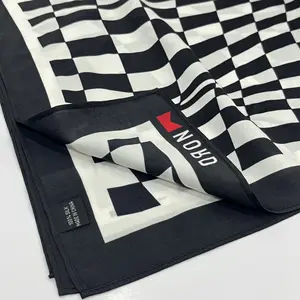 Lujo personalizado 100% seda cabeza bufanda Bandana venta al por mayor impreso Checker Logo diseño seda satén bufandas cuadradas para Mujeres Hombres 65x65cm