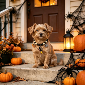 Collar elástico de resina con cuentas <span class=keywords><strong>para</strong></span> mascotas de Halloween, con dijes de fantasma, calabaza y campana, joyería bonita <span class=keywords><strong>para</strong></span> gatos pequeños, cachorros y <span class=keywords><strong>perros</strong></span>. - Product Image 2