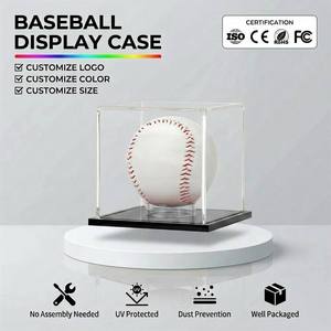 Boîte de présentation de balle de baseball personnalisée - Boîte transparente en forme de cube avec base en bois, support pour autographe pour une seule balle - Product Image 1