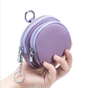 Porte-monnaie en cuir véritable, mini sac, cuir de vachette de première qualité, double fermeture éclair, grande capacité, rangement pour clés et pièces de monnaie - Product Image 5