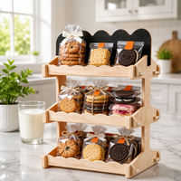 Présentoir de comptoir en bois durable pour biscuits, avec signalétique, idéal pour les snacks, les beignets et les magasins de collations