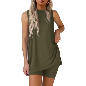 Women 2 Piece Sleeveless Knitted Set Summer Casual Lounge Wear Matching Shorts Outfit Breathable Travel Resort Clothing - Product Image 1