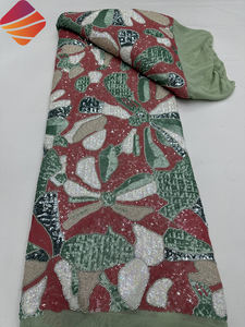 <span class=keywords><strong>2026</strong></span>年新作デザイン エレガントなビーズ付きレース生地 高級アフリカ風 カラフルなスパンコールレース生地 フランス製ネットレース パーティーウェディングドレス用 - Product Image 4