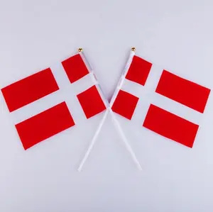 Harga pabrik bendera Denmark Dane tongkat kecil bendera Mini pegangan tangan