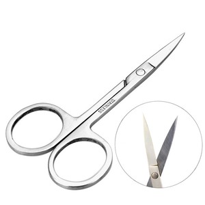 Tijeras manuales de acero inoxidable para recortar cejas y barba, diseño de cabeza redonda pequeña con hoja curva afilada, herramienta de belleza - Product Image 1