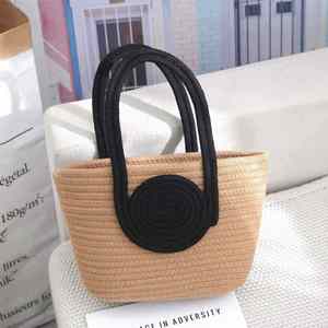 Nouvel Arrivage I-0596 – Sac à Main Tressé en Paille et Corde de Coton Color Block Mairun USA pour Femme, Fermeture Éclair Simple, Doublure Polyester 6 Pouces - Product Image 5
