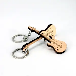 Langda定制促销礼品木料音乐吉他钥匙扣音乐乐队纪念礼品钥匙扣