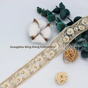 Passamaneria in Pizzo Floreale da 3,5 CM in Poliestere e Seta, Accessori <span class=keywords><strong>per</strong></span> <span class=keywords><strong>Abiti</strong></span> da Sposa Cinesi, Hanfu, Copricapo, Fai-da-Te, Ricamo con Perle e <span class=keywords><strong>Fiori</strong></span> in <span class=keywords><strong>Organza</strong></span> - Product Image 3