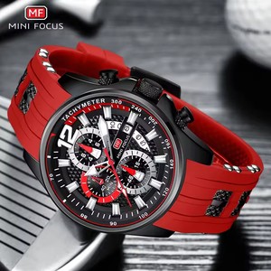 Montre rouge MINI FOCUS pour homme, montre-bracelet à quartz chronographe de luxe tendance avec bracelet en silicone, aiguilles lumineuses, date, étanche 0350 - Product Image 2