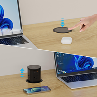 Centro de alimentación automático emergente 8 en 1 para escritorio, con base inalámbrica de 15W, 4 tomas de corriente de EE. UU., puertos USB-A y USB-C con PD de 20W, y diseño de 86mm para mesa de oficina