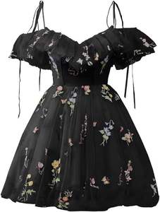 Vestido de Tul Corto para Adolescentes con Hombros Descubiertos para Cóctel, Fiesta Formal y Baile de Graduación con Bordado de Flores para Noche y Quinceañera - Product Image 5