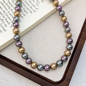 French Retro Color Light Luxury <strong>Queen</strong> Crystal Glass Pearl Necklace Tahiti Morandi Mixed Color Black Pearl Necklace - Product Image 1