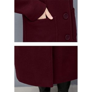 Abrigo de lana de mezcla para mujer, corte ajustado, abotonadura sencilla, largo medio, elegante, cálido para otoño, manga larga, tejido. - Product Image 6