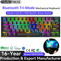 Tri-Mode BT5.0/2.4G/USB-C RGB Backlight 61 Keys Rechargeable Brown Switch Gaming Keyboard Mini Wireless Mechanical Keyboard