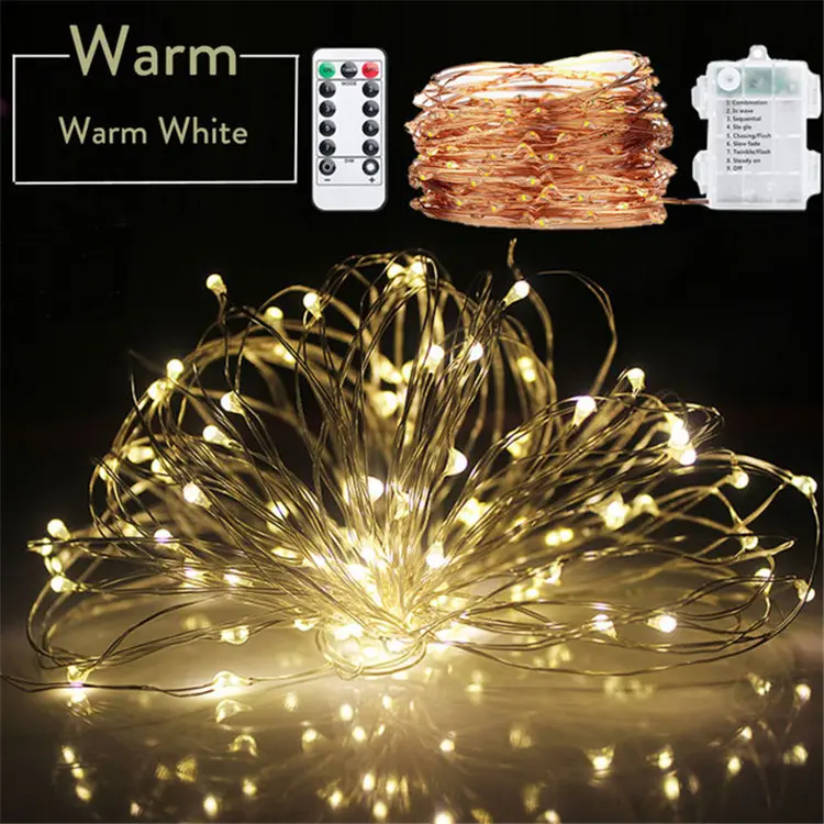 Warm White Battery Operated remote LED Copper Wire Fairy String Lights Decorative Christmas Tree Halloween