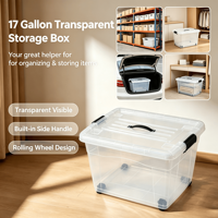 Boîte de rangement transparente de 17 gallons avec roulettes et poignée, bac de rangement en plastique empilable pour la maison, le garage, l'entrepôt